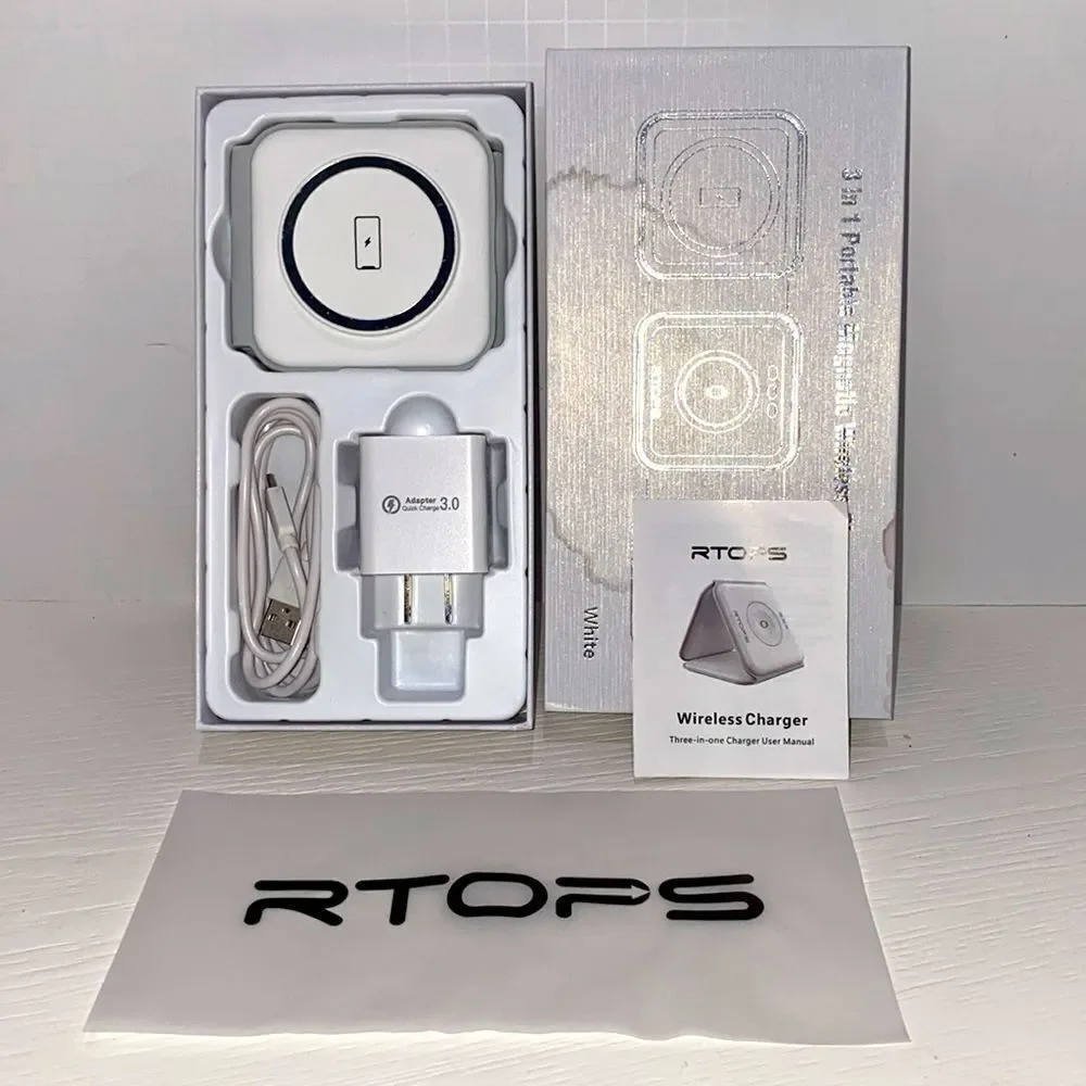 RTOPS 3 In 1 Portable Magnetic Wireless Charger IPhone Apple Watch AirPods White